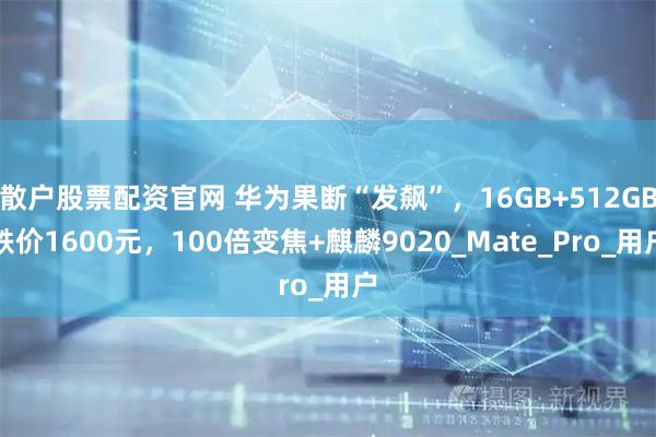 散户股票配资官网 华为果断“发飙”,16GB+512GB跌价1600元,100倍变焦+麒麟9020_Mate_Pro_用户