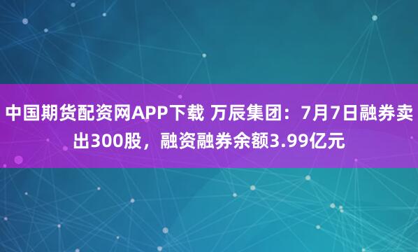 中国期货配资网APP下载 万辰集团：7月7日融券卖出300股，融资融券余额3.99亿元